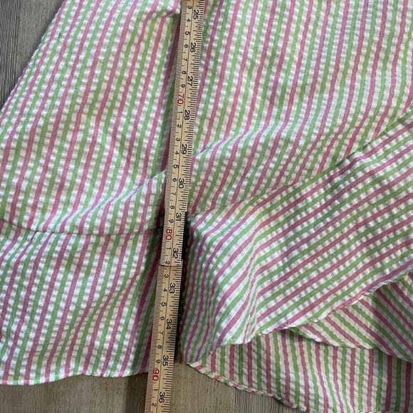 DRAPER JAMES RSVP Puff Sleeve Wrap Dress Ruffled Seersucker Striped Sz medium - Picture 15 of 16